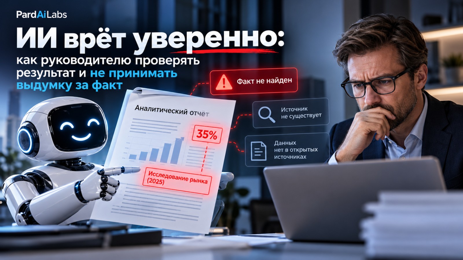 Обложка: ИИ врёт уверенно: как руководителю проверять результат и не принимать выдумку за факт